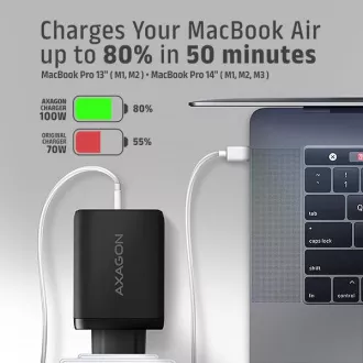 AXAGON ACU-DPQ100, GaN-Netzladegerät 100W, 3x Port (USB-A dual USB-C), PD3.0/PPS/QC4 /Apple, schwarz AXAGON ACU-DPQ100, GaN-Netzladegerät 100W, 3x Port (USB-A dual USB-C), PD3.0/PPS/QC4 /Apple, schwarz