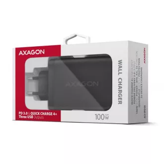 AXAGON ACU-DPQ100, GaN-Netzladegerät 100W, 3x Port (USB-A dual USB-C), PD3.0/PPS/QC4 /Apple, schwarz AXAGON ACU-DPQ100, GaN-Netzladegerät 100W, 3x Port (USB-A dual USB-C), PD3.0/PPS/QC4 /Apple, schwarz