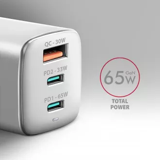 AXAGON ACU-DPQ65W, GaN-Netzladegerät 65W, 3x Port (USB-A dual USB-C), PD3.0/QC4 /PPS/Apple, weiß AXAGON ACU-DPQ65W, GaN-Netzladegerät 65W, 3x Port (USB-A dual USB-C), PD3.0/QC4 /PPS/Apple, weiß
