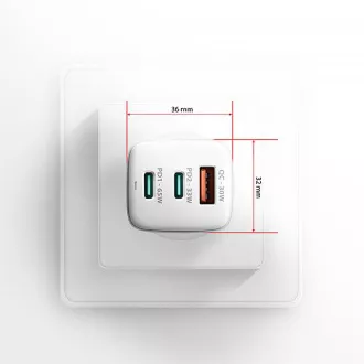 AXAGON ACU-DPQ65W, GaN-Netzladegerät 65W, 3x Port (USB-A dual USB-C), PD3.0/QC4 /PPS/Apple, weiß AXAGON ACU-DPQ65W, GaN-Netzladegerät 65W, 3x Port (USB-A dual USB-C), PD3.0/QC4 /PPS/Apple, weiß
