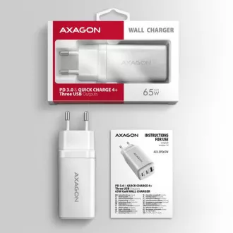 AXAGON ACU-DPQ65W, GaN-Netzladegerät 65W, 3x Port (USB-A dual USB-C), PD3.0/QC4 /PPS/Apple, weiß AXAGON ACU-DPQ65W, GaN-Netzladegerät 65W, 3x Port (USB-A dual USB-C), PD3.0/QC4 /PPS/Apple, weiß
