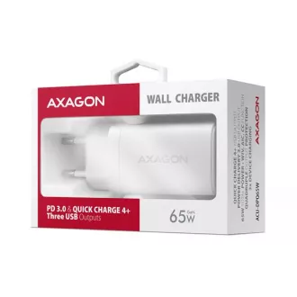 AXAGON ACU-DPQ65W, GaN-Netzladegerät 65W, 3x Port (USB-A dual USB-C), PD3.0/QC4 /PPS/Apple, weiß AXAGON ACU-DPQ65W, GaN-Netzladegerät 65W, 3x Port (USB-A dual USB-C), PD3.0/QC4 /PPS/Apple, weiß