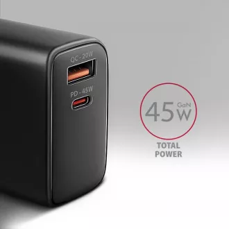 AXAGON ACU-PQ45 GaN Netzladegerät 45W, 2x Anschluss (USB-A USB-C), PD3.0/PPS/QC4 /SFC 2.0/AFC/Apple AXAGON ACU-PQ45 GaN Netzladegerät 45W, 2x Anschluss (USB-A USB-C), PD3.0/PPS/QC4 /SFC 2.0/AFC/Apple