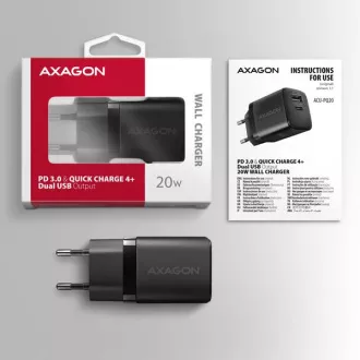 AXAGON ACU-PQ20, 20W Netzladegerät, 2x Port (USB-A USB-C), PD3.0/PPS/QC4 /AFC/Apple, schwarz AXAGON ACU-PQ20, 20W Netzladegerät, 2x Port (USB-A USB-C), PD3.0/PPS/QC4 /AFC/Apple, schwarz