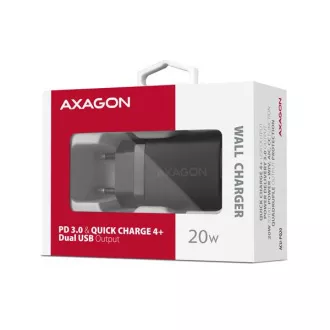 AXAGON ACU-PQ20, 20W Netzladegerät, 2x Port (USB-A USB-C), PD3.0/PPS/QC4 /AFC/Apple, schwarz AXAGON ACU-PQ20, 20W Netzladegerät, 2x Port (USB-A USB-C), PD3.0/PPS/QC4 /AFC/Apple, schwarz