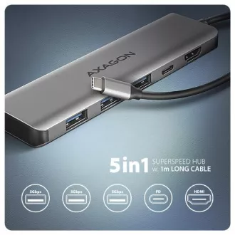 AXAGON HMC-5H, USB 5Gbps Hub, 3x USB-A, HDMI 4k/30Hz, PD 100W, USB-C Kabel 100cm AXAGON HMC-5H, USB 5Gbps Hub, 3x USB-A, HDMI 4k/30Hz, PD 100W, USB-C Kabel 100cm