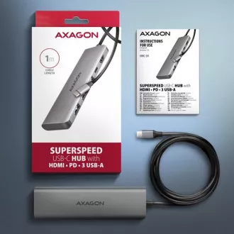 AXAGON HMC-5H, USB 5Gbps Hub, 3x USB-A, HDMI 4k/30Hz, PD 100W, USB-C Kabel 100cm AXAGON HMC-5H, USB 5Gbps Hub, 3x USB-A, HDMI 4k/30Hz, PD 100W, USB-C Kabel 100cm