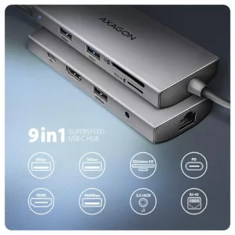 AXAGON HMC-8HLSA, USB 5Gbps Hub, 3x USB-A, HDMI 4k/60Hz, RJ-45 GLAN, SD/microSD, Audio, PD 100W, USB-C Kabel 20cm AXAGON HMC-8HLSA, USB 5Gbps Hub, 3x USB-A, HDMI 4k/60Hz, RJ-45 GLAN, SD/microSD, Audio, PD 100W, USB-C Kabel 20cm