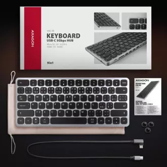 AXAGON HMC-KB-CS, USB 5Gbps Hub mit CZ/SK Tastatur, HDMI 4K/60Hz, 3x USB-A, SD/mSD, Audio, PD 100W, USB-C Kabel 60cm