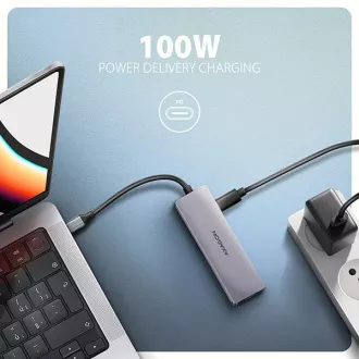 AXAGON HMC-5H60, USB 5Gbps Hub, Anschlüsse 2x USB-A, 1x USB-C, HDMI 4k/60, PD 100W, USB-C Kabel 15cm