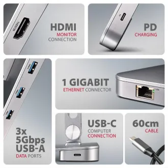 AXAGON HMC-STND, Ständer für 10"-17" Laptops, USB 5Gbps Hub, 3x USB-A, HDMI 4k/60Hz, RJ-45, PD 100W, USB-C Kabel 60cm - Gebraucht