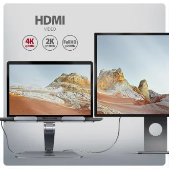 AXAGON HMC-STND, Ständer für 10"-17" Laptops, USB 5Gbps Hub, 3x USB-A, HDMI 4k/60Hz, RJ-45, PD 100W, USB-C Kabel 60cm - Gebraucht