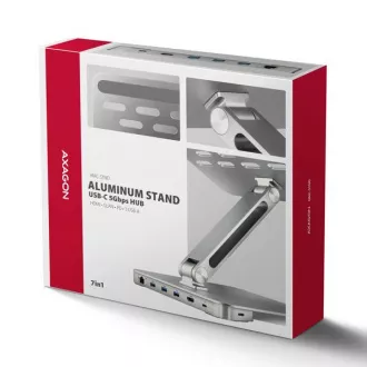 AXAGON HMC-STND, Ständer für 10"-17" Laptops, USB 5Gbps Hub, 3x USB-A, HDMI 4k/60Hz, RJ-45, PD 100W, USB-C Kabel 60cm