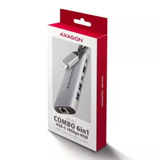 AXAGON HMC-6G2L, USB 10Gb/s Hub, 2x USB-A, 1x USB-C, HDMI 4k/60, RJ-45, PD 100W, USB-C Kabel 15cm