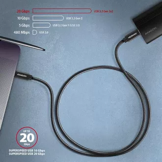 AXAGON BUCM32-CM15AB, SPEED Kabel USB-C <-> USB-C, 1.5m, USB 20Gbps, PD 100W 5A, 4K HD, ALU, Geflecht, schwarz AXAGON BUCM32-CM15AB, SPEED Kabel USB-C <-> USB-C, 1.5m, USB 20Gbps, PD 100W 5A, 4K HD, ALU, Geflecht, schwarz