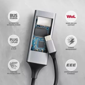 AXAGON ADE-TXPD, USB-C 3.2 Gen 1 - Gigabit Ethernet Netzwerkkarte, Asix AX88179, PD 100W, automatische Installation AXAGON ADE-TXPD, USB-C 3.2 Gen 1 - Gigabit Ethernet Netzwerkkarte, Asix AX88179, PD 100W, automatische Installation