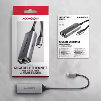 AXAGON ADE-TXPD, USB-C 3.2 Gen 1 - Gigabit Ethernet Netzwerkkarte, Asix AX88179, PD 100W, automatische Installation AXAGON ADE-TXPD, USB-C 3.2 Gen 1 - Gigabit Ethernet Netzwerkkarte, Asix AX88179, PD 100W, automatische Installation
