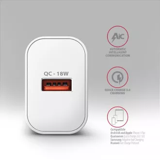 AXAGON ACU-QC18W, 18W Netzladegerät, 1x USB-A Anschluss, QC3.0/AFC/Apple, weiß AXAGON ACU-QC18W, 18W Netzladegerät, 1x USB-A Anschluss, QC3.0/AFC/Apple, weiß
