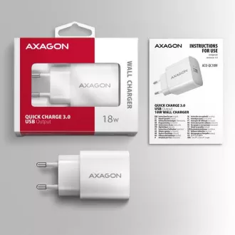 AXAGON ACU-QC18W, 18W Netzladegerät, 1x USB-A Anschluss, QC3.0/AFC/Apple, weiß AXAGON ACU-QC18W, 18W Netzladegerät, 1x USB-A Anschluss, QC3.0/AFC/Apple, weiß