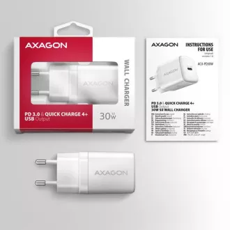 AXAGON ACU-PD30W, Ladegerät 30W, 1x USB-C Anschluss, PD3.0/PPS/QC4 /SFC/AFC/Apple, weiß AXAGON ACU-PD30W, Ladegerät 30W, 1x USB-C Anschluss, PD3.0/PPS/QC4 /SFC/AFC/Apple, weiß