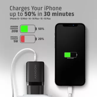 AXAGON ACU-PD20, 20W Netzladegerät, 1x USB-C Anschluss, PD3.0/PPS/QC4 /AFC/Apple, schwarz