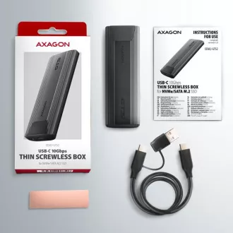 AXAGON EEM2-GTS2, USB-C 10Gbps - M.2 NVMe & SATA SSD Metallgehäuse THIN, schraubenlos AXAGON EEM2-GTS2, USB-C 10Gbps - M.2 NVMe & SATA SSD Metallgehäuse THIN, schraubenlos