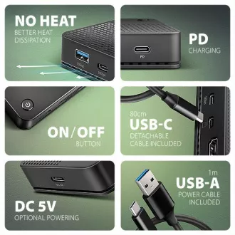 AXAGON HMC-U4, USB4 40Gbps-Dock, 3x USB-A, 2x USB-C, HDMI & DP 8K/30Hz, RJ-45, SD/mSD, Audio, PD 100W, USB-C-Kabel 80cm