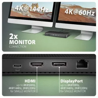 AXAGON HMC-U4, USB4 40Gbps-Dock, 3x USB-A, 2x USB-C, HDMI & DP 8K/30Hz, RJ-45, SD/mSD, Audio, PD 100W, USB-C-Kabel 80cm