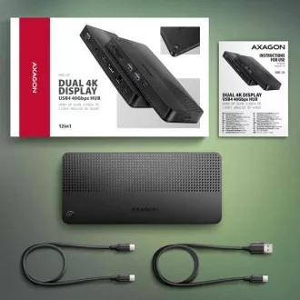 AXAGON HMC-U4, USB4 40Gbps-Dock, 3x USB-A, 2x USB-C, HDMI & DP 8K/30Hz, RJ-45, SD/mSD, Audio, PD 100W, USB-C-Kabel 80cm