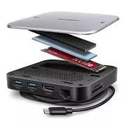 AXAGON HMC-UFO, USB 10Gbps Hub, 2x USB-A, USB-C, HDMI 4k/60, RJ-45, M.2 Slot, SD/mSD, Audio, PD 100W, USB-C Kabel 65cm