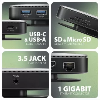 AXAGON HMC-UFO, USB 10Gbps Hub, 2x USB-A, USB-C, HDMI 4k/60, RJ-45, M.2 Slot, SD/mSD, Audio, PD 100W, USB-C Kabel 65cm AXAGON HMC-UFO, USB 10Gbps Hub, 2x USB-A, USB-C, HDMI 4k/60, RJ-45, M.2 Slot, SD/mSD, Audio, PD 100W, USB-C Kabel 65cm