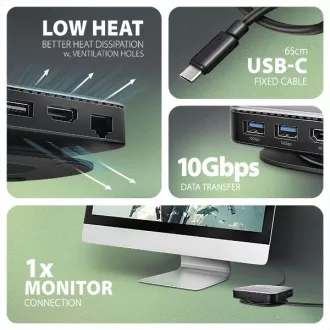 AXAGON HMC-UFO, USB 10Gbps Hub, 2x USB-A, USB-C, HDMI 4k/60, RJ-45, M.2 Slot, SD/mSD, Audio, PD 100W, USB-C Kabel 65cm AXAGON HMC-UFO, USB 10Gbps Hub, 2x USB-A, USB-C, HDMI 4k/60, RJ-45, M.2 Slot, SD/mSD, Audio, PD 100W, USB-C Kabel 65cm