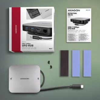 AXAGON HMC-UFO, USB 10Gbps Hub, 2x USB-A, USB-C, HDMI 4k/60, RJ-45, M.2 Slot, SD/mSD, Audio, PD 100W, USB-C Kabel 65cm AXAGON HMC-UFO, USB 10Gbps Hub, 2x USB-A, USB-C, HDMI 4k/60, RJ-45, M.2 Slot, SD/mSD, Audio, PD 100W, USB-C Kabel 65cm