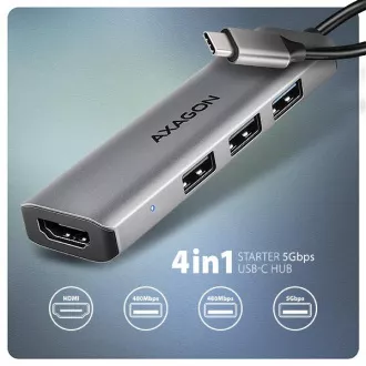 AXAGON HMC-H3A, USB 5Gbps Hub, 3x USB-A, HDMI 4k/30Hz, USB-C Kabel 15cm