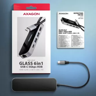 AXAGON HMC-6GLN, USB 5Gbps Hub, 2x USB-A, USB-C, HDMI 4k/60Hz, RJ-45 GLAN, PD 100W, USB-C Kabel 20cm AXAGON HMC-6GLN, USB 5Gbps Hub, 2x USB-A, USB-C, HDMI 4k/60Hz, RJ-45 GLAN, PD 100W, USB-C Kabel 20cm
