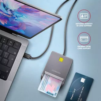 AXAGON CRE-SM3TC, USB-C FlatReader kontaktbehafteter Kartenleser Smartcard (eCard), Kabel 1,2m
