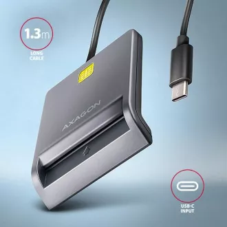 AXAGON CRE-SM3TC, USB-C FlatReader kontaktbehafteter Kartenleser Smartcard (eCard), Kabel 1,2m