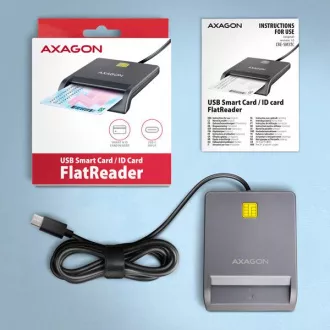 AXAGON CRE-SM3TC, USB-C FlatReader kontaktbehafteter Kartenleser Smartcard (eCard), Kabel 1,2m