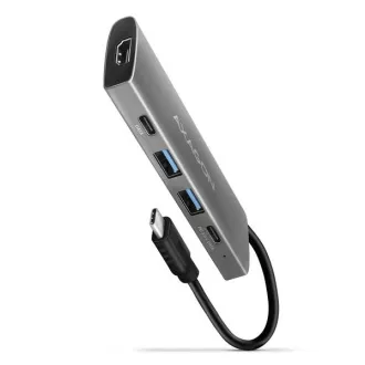 AXAGON HMC-5G21, USB 10Gb/s Hub, 2x USB-A, 2x USB-C, HDMI 4k/30, PD 60W, USB-C Kabel 13cm
