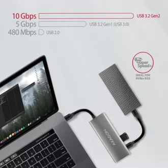 AXAGON HMC-5G21, USB 10Gb/s Hub, 2x USB-A, 2x USB-C, HDMI 4k/30, PD 60W, USB-C Kabel 13cm