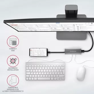 AXAGON HMC-5G21, USB 10Gb/s Hub, 2x USB-A, 2x USB-C, HDMI 4k/30, PD 60W, USB-C Kabel 13cm