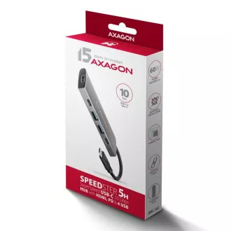 AXAGON HMC-5G21, USB 10Gb/s Hub, 2x USB-A, 2x USB-C, HDMI 4k/30, PD 60W, USB-C Kabel 13cm