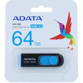 ADATA Flash Disk 64GB UV128, USB 3.1 Dash Drive (R: 90 / B: 40 MB/s) schwarz / blau ADATA Flash Disk 64GB UV128, USB 3.1 Dash Drive (R: 90 / B: 40 MB/s) schwarz / blau