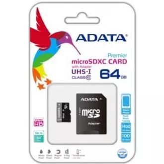 ADATA MicroSDXC-Karte 64 GB Premier UHS-I Class 10 + SD-Adapter ADATA MicroSDXC-Karte 64 GB Premier UHS-I Class 10 + SD-Adapter