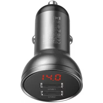 Baseus Dual USB Autoadapter mit Display 4, 8A 24W, grau