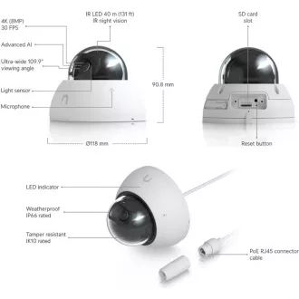 UBNT UVC-AI-Dome-W - AI Dome PoE Kamera, 8MP, weiß UBNT UVC-AI-Dome-W - AI Dome PoE Kamera, 8MP, weiß