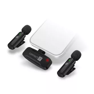 CONNECT IT Microphone ClipMic, 2x Drahtloses Lavalier-Mikrofon mit Empfänger, Lightning-Anschluss, schwarz