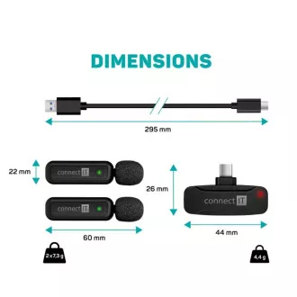 CONNECT IT Microphone ClipMic, 2x drahtloses Lavalier-Mikrofon mit Empfänger, USB-C Anschluss, schwarz