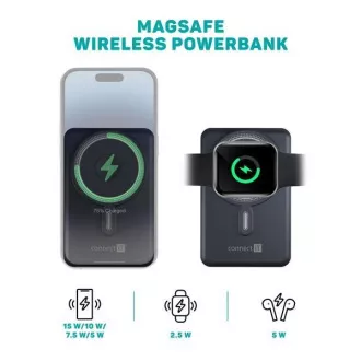 CONNECT IT Powerbank TravelCharge, MagSafe, 10000mAh, USB-C, Lightning, Grau CONNECT IT Powerbank TravelCharge, MagSafe, 10000mAh, USB-C, Lightning, Grau