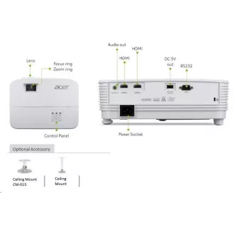 ACER Projektor X1526, DLP 3D, 1080p (1920x1080) FHD, 4000 ANSI, 13.000:1, HDMI, 1x3W Lautsprecher, 2.4Kg, LumiSense, ColorBoost